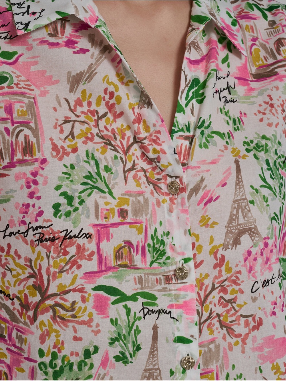 Karl Lagerfeld Flutter Sleeve Floral Shirt - Picture 4 of 5